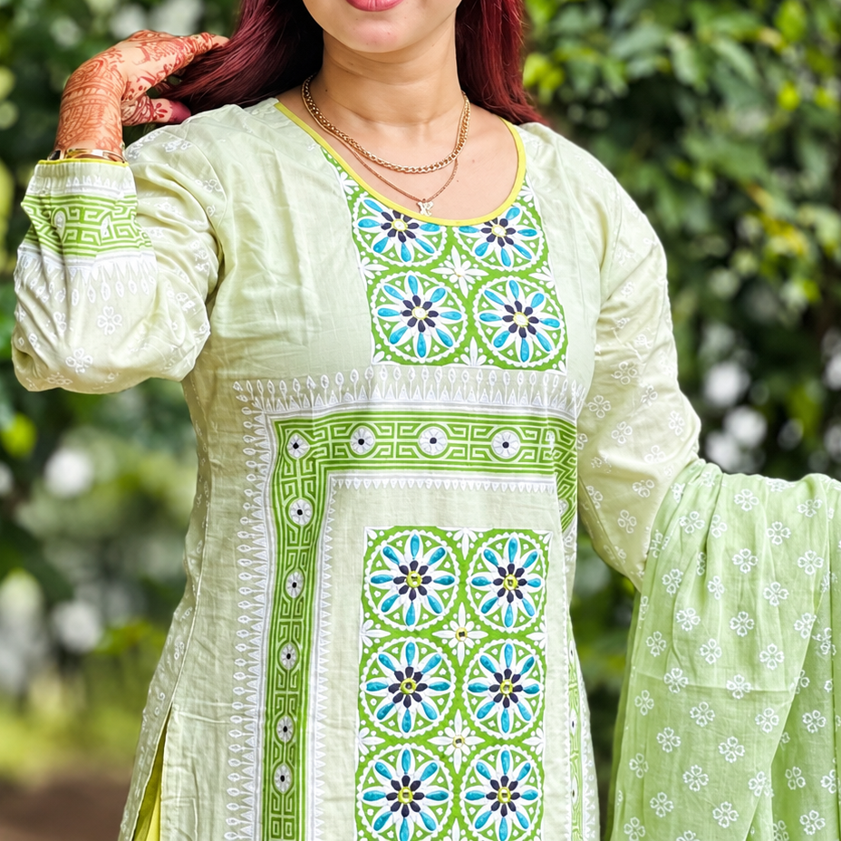 Premium Aarong Cotton Readymade Three-Piece Collection with Sequins and Mirror Work