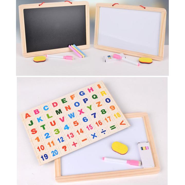 Educational Double-Sided Magnetic Wooden Writing & Drawing Board – 2-in-1 Whiteboard & Blackboard with Abacus, Manual Calculator, Magnetic Alphabet & Number Cards, Safe & Interactive Learning Toy for Kids
