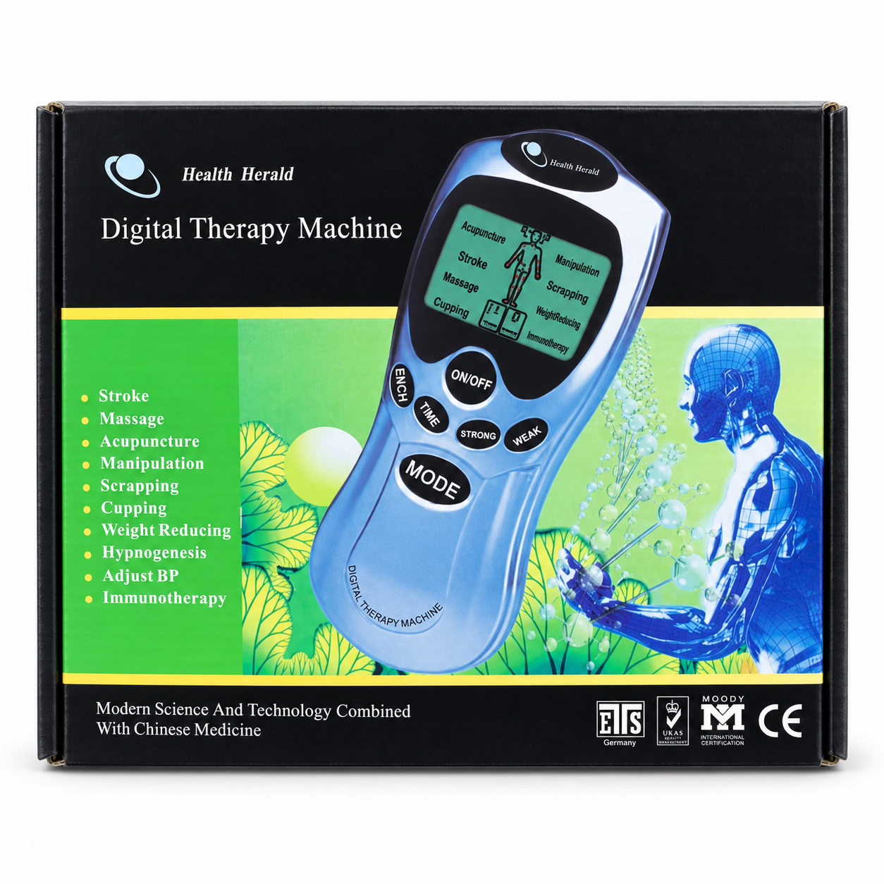 Health Herald Digital Therapy Machine ST-688 – Electronic Pulse Massager with LCD Screen, Acupuncture, Cupping, Pain Relief & USB/Battery Operation