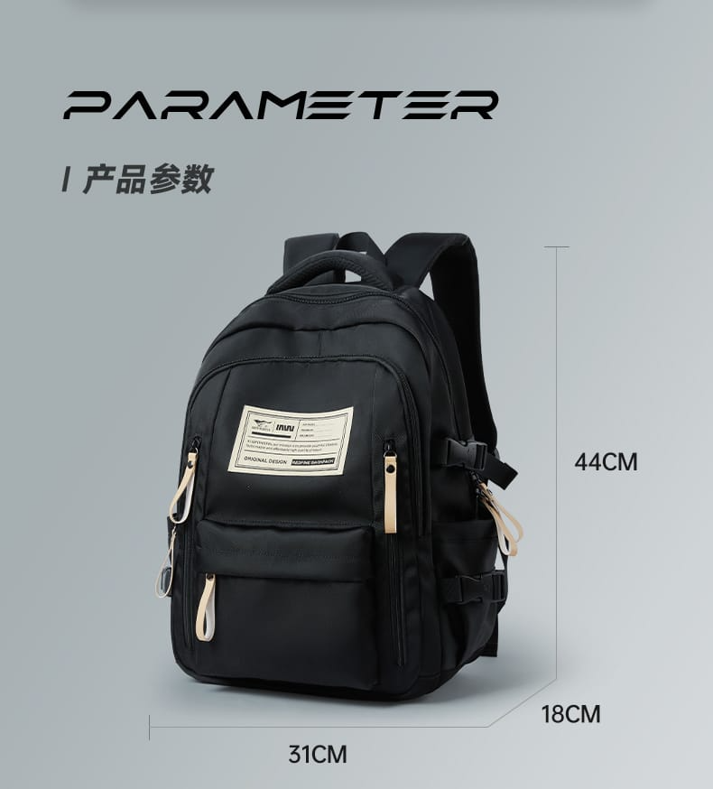 Aesthetic Large Capacity Black Backpack – Stylish Waterproof Casual Daypack with Multiple Spacious Compartments & Durable Easy-to-Clean Fabric for School, Travel & Daily Use