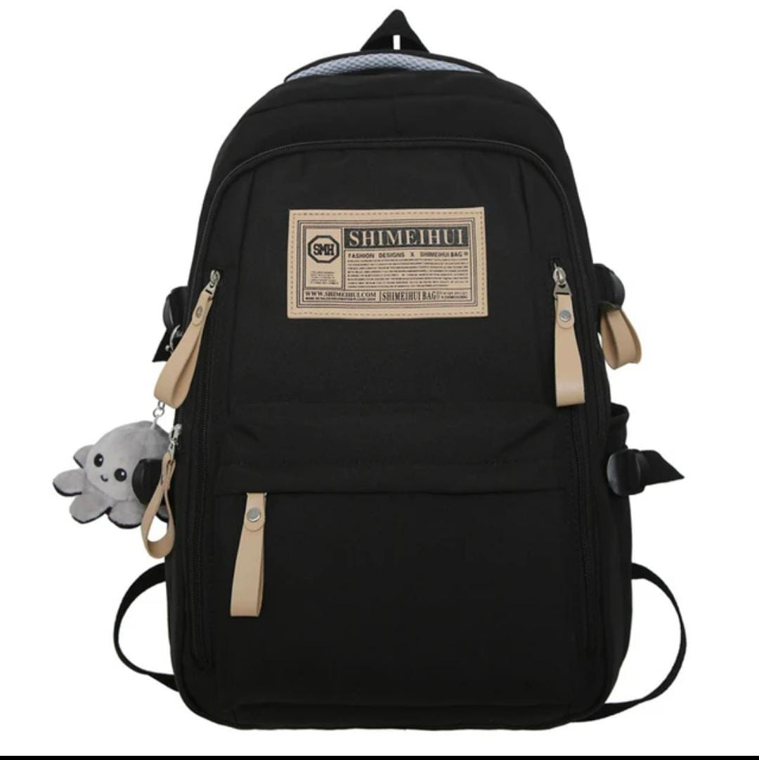 Aesthetic Large Capacity Black Backpack – Stylish Waterproof Casual Daypack with Multiple Spacious Compartments & Durable Easy-to-Clean Fabric for School, Travel & Daily Use