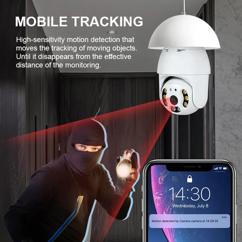 Smart 360° Rotated Bulb WiFi Security Camera HD 1080P – Wireless E27 Socket CCTV with Two-Way Audio, Motion Tracking, Infrared Night Vision & Indoor-Outdoor Use