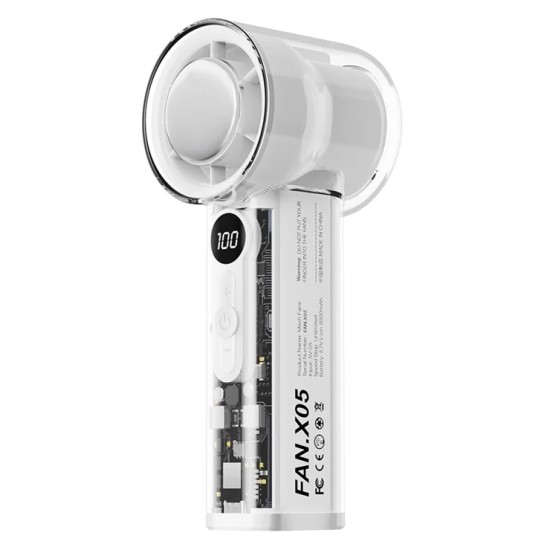 X05 Handheld High-Speed Turbo Cooling Fan – 3000mAh Battery, Ice Cooling Technology, 1-100 Stepless Speed Control, Digital LED Display & Transparent Design