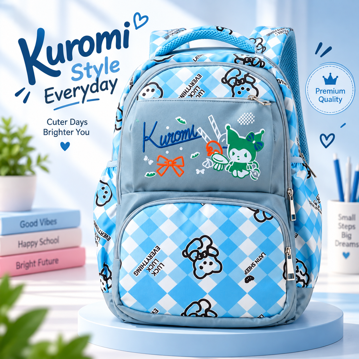 Premium Quality Kuromi Themed Stylish School Backpack – Durable Nylon Waterproof Kids Bookbag with Multiple Zipper Pockets & Ergonomic Padded Straps for Primary & High School Students