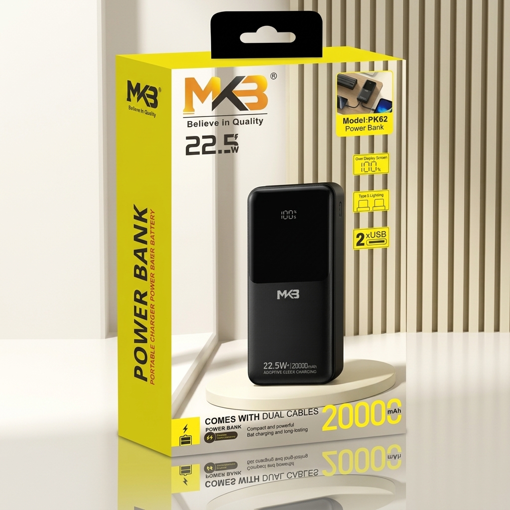 MKB PK62 PD|20W 22.5W 20000mAh POWER BANK WITH DUAL CABLES