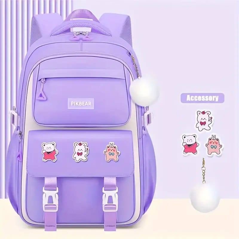 Ergonomic Waterproof Kids School Backpack (Purple) – Spine Protection Primary Bookbag with 3D Honeycomb Breathable Sponge, Large Capacity Oxford Fabric & Wide Padded Straps (32x19x47 cm)