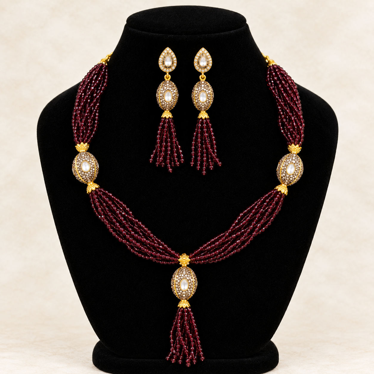 Premium Turkish Crystal and Antique Ball Necklace Set