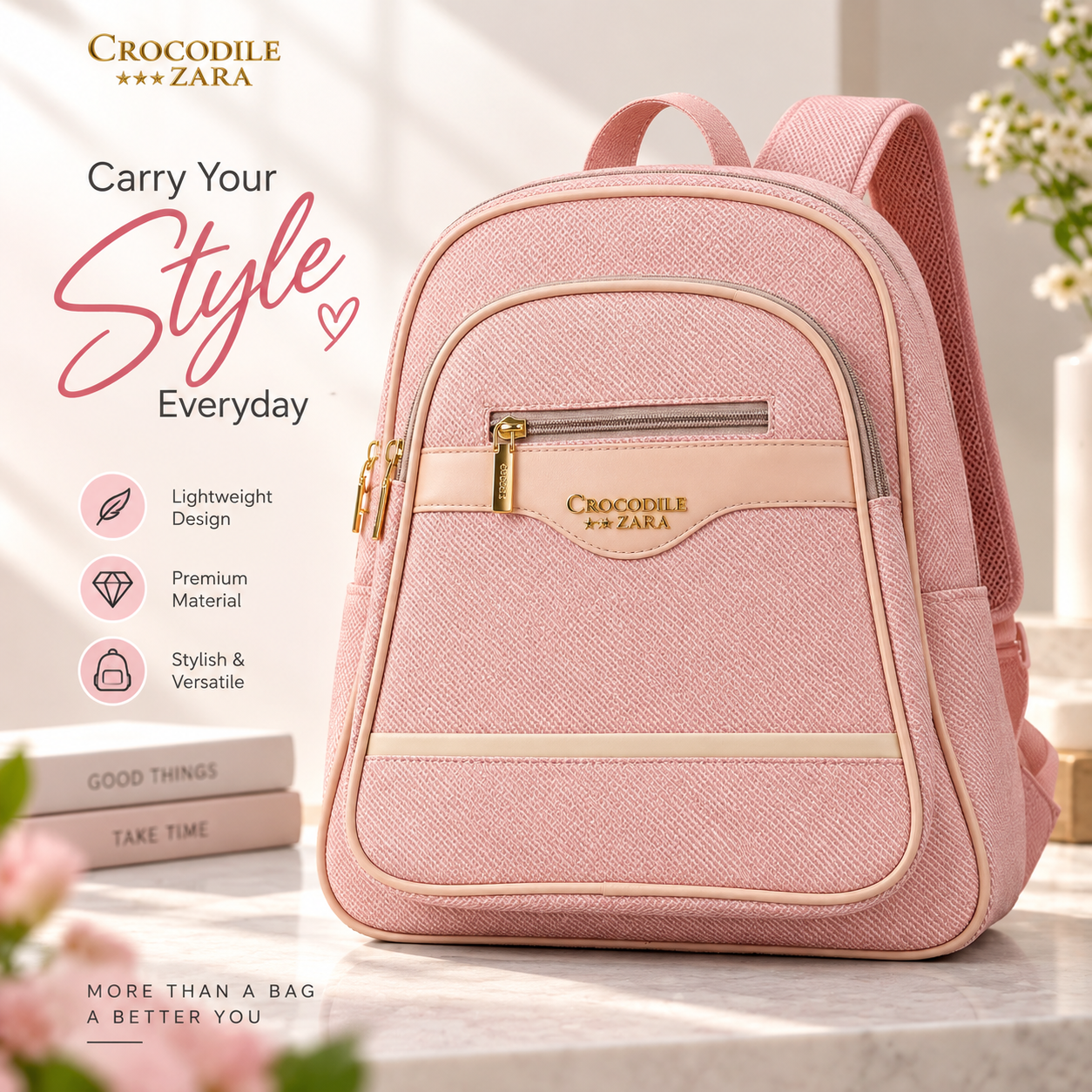 Premium Textured Synthetic Leather Backpack – Stylish Medium-Size Casual Daypack with Multiple Compartments, Durable Zippers & Multipurpose Design for College, Travel & Daily Use