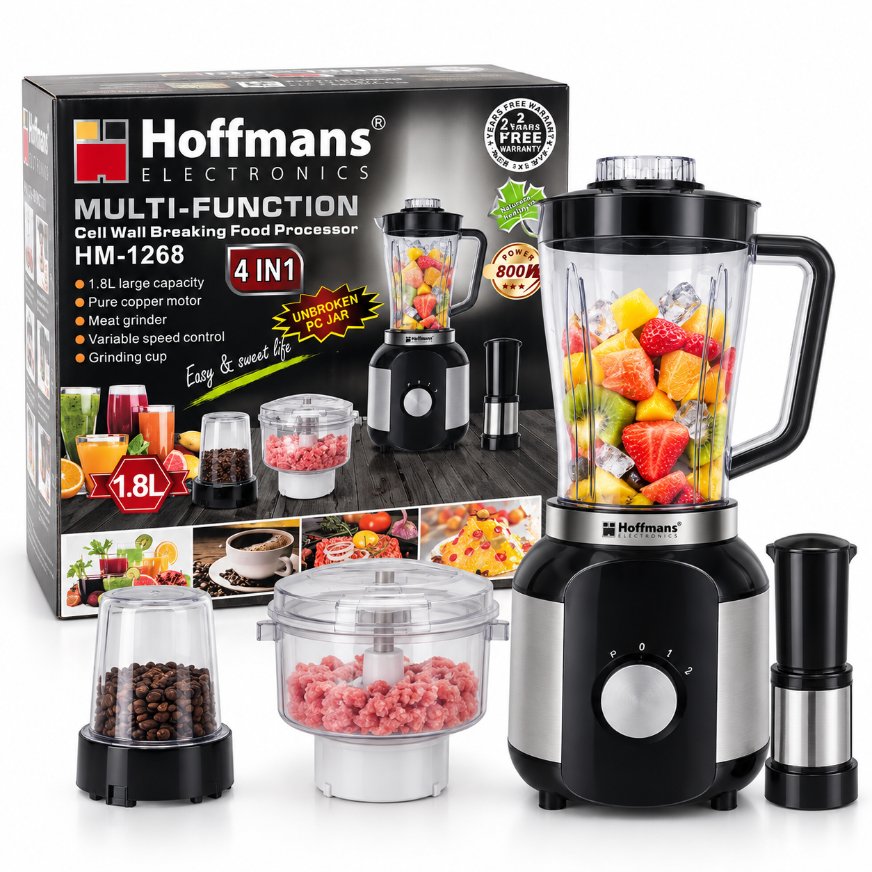 Hoffmans HM-1268 4-in-1 Food Processor & Blender