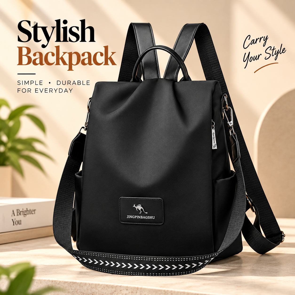 New Texture Oxford Cloth Women’s Backpack (Black) – Stylish Soft Casual Travel Daypack with Ample Storage, Comfortable Design & Secure Zipper Capacity (33x27x15 cm)