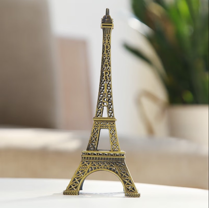 Classic Bronze Finish Metal Eiffel Tower Showpiece – 10-Inch Vintage Paris Landmark Statue, Elegant Home & Office Decor, Aesthetic Room Ornament & Content Creation Photography Prop