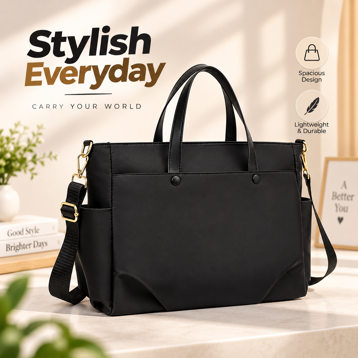 White Lily Women’s Large Oxford Tote Bag – Stylish Waterproof Casual Shoulder Handbag with Nylon Lining, Interior Zipper & Slot Pockets for Daily Use, Travel & Shopping