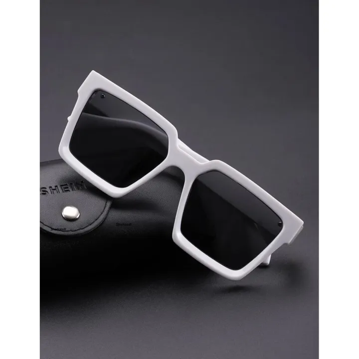 Stylish White Frame Black Lens Sunglasses for Men – Trendy Tik-Tok Style UV Protection Eyewear with Polycarbonate Mirror Gradient Lenses, Durable Lightweight Chatch Frame for Riding, Motorbike & Outdoor Sports