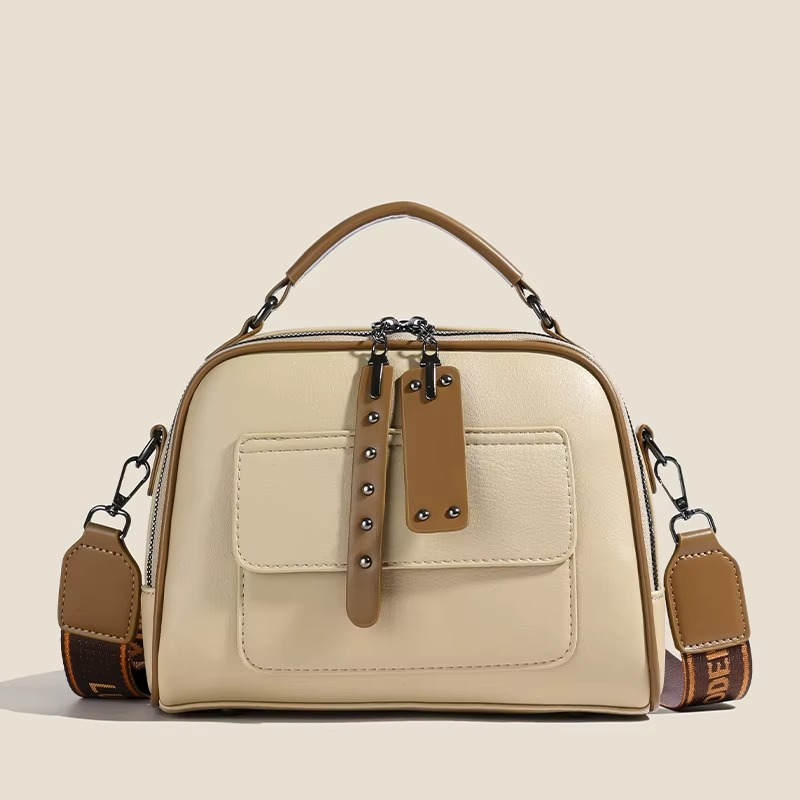 Huinian XR998-80 High-End Women's Large Capacity Commuting Handbag (Cream) – Soft Synthetic Leather Multi-Layer Shoulder Purse with Trendy Chains, Pearls, Lock Decor & Secure Zipper Closure (30x25x13 cm)