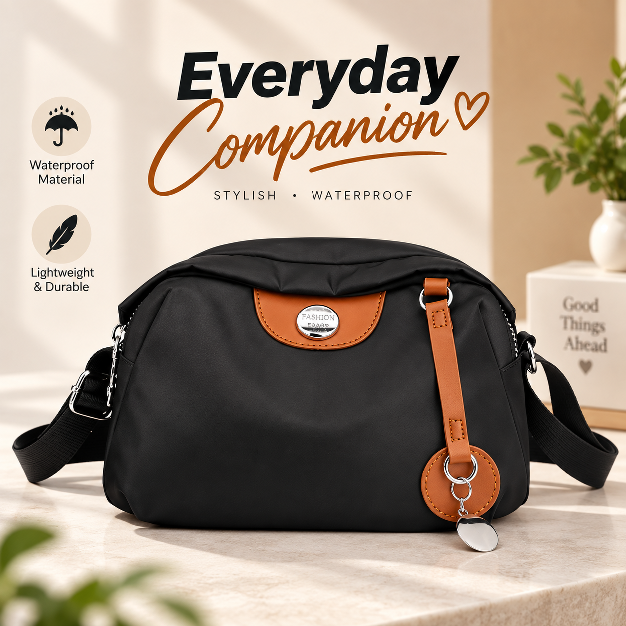 Trendy Black Nylon Casual Travel Messenger Bag – Waterproof Lightweight Multifunctional Mini Crossbody Bag with Compact Storage & Durable Design (22x11x14 cm)