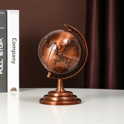 Golden 3D Rotating World Map Globe Decoration Showpiece – Modern Metal Gold Wash Finish Tabletop Ornament, Aesthetic Home & Office Decor, Luxury Travel Gift & Photography Prop