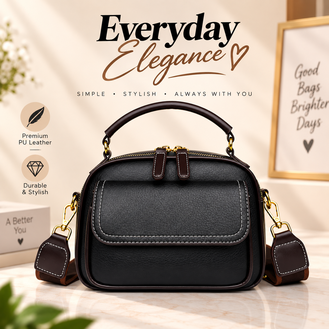 Women's Soft PU Leather Small Shoulder Bag & Tote – Stylish Fashion Crossbody Handbag with Zipper & Open Closure for Daily Use & Travel