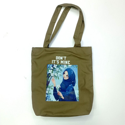 "Don’t It’s Mine" Anime Print Canvas Tote Bag – Unique Stylish Hijabi Cartoon Graphic Shoulder Handbag for College, Shopping & Daily Casual Use