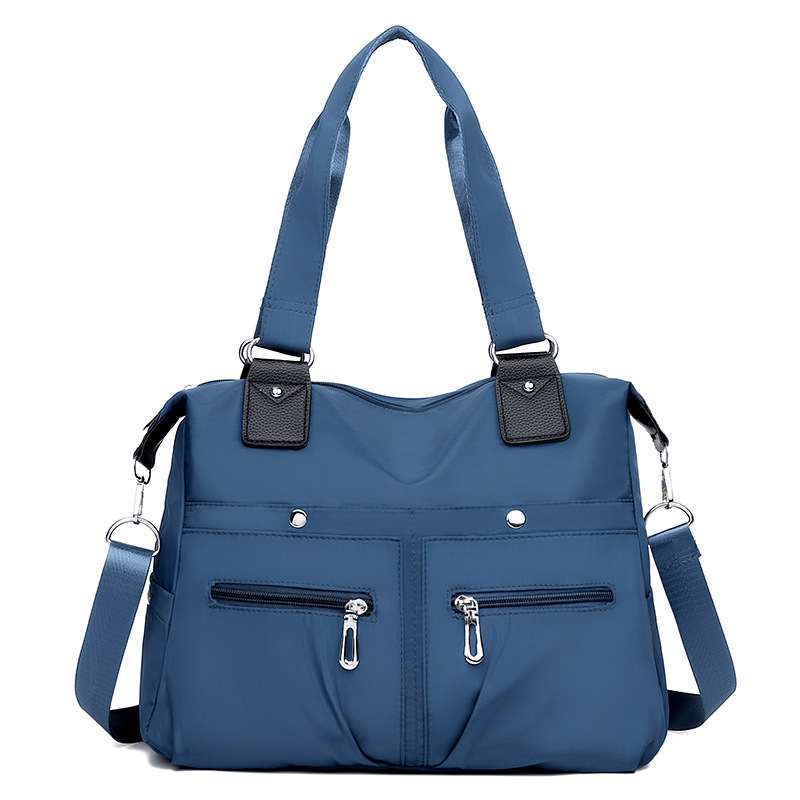 Women's Solid Nylon Casual Tote Handbag (Blue) – Lightweight & Soft Large Capacity Shoulder Bag with Dual Straps & Secure Zipper Closure for Office, Shopping & Daily Travel (36.5x28x14 cm)