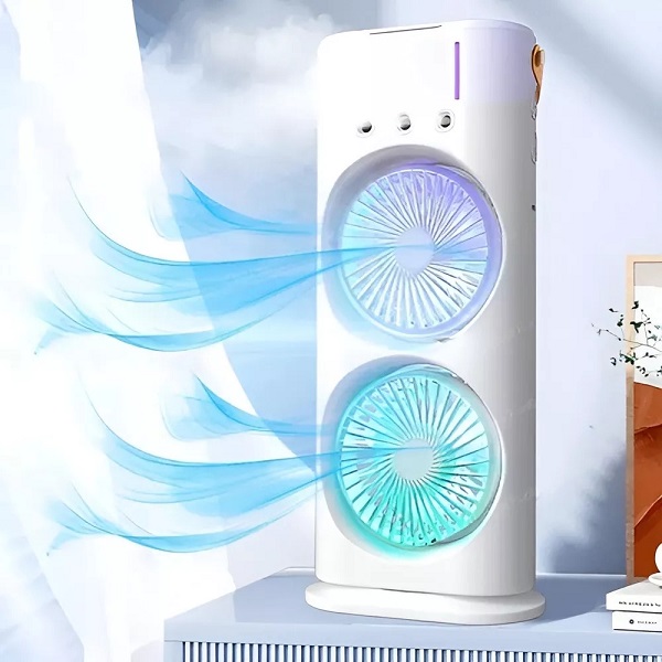 FADIUMS Portable Double-Ended Spray Fan with Humidifier – 600ml Water Tank, 3-Speed Cooling Fan, Built-in Multi-Color LED & USB Type-C Desktop Cooling Fan