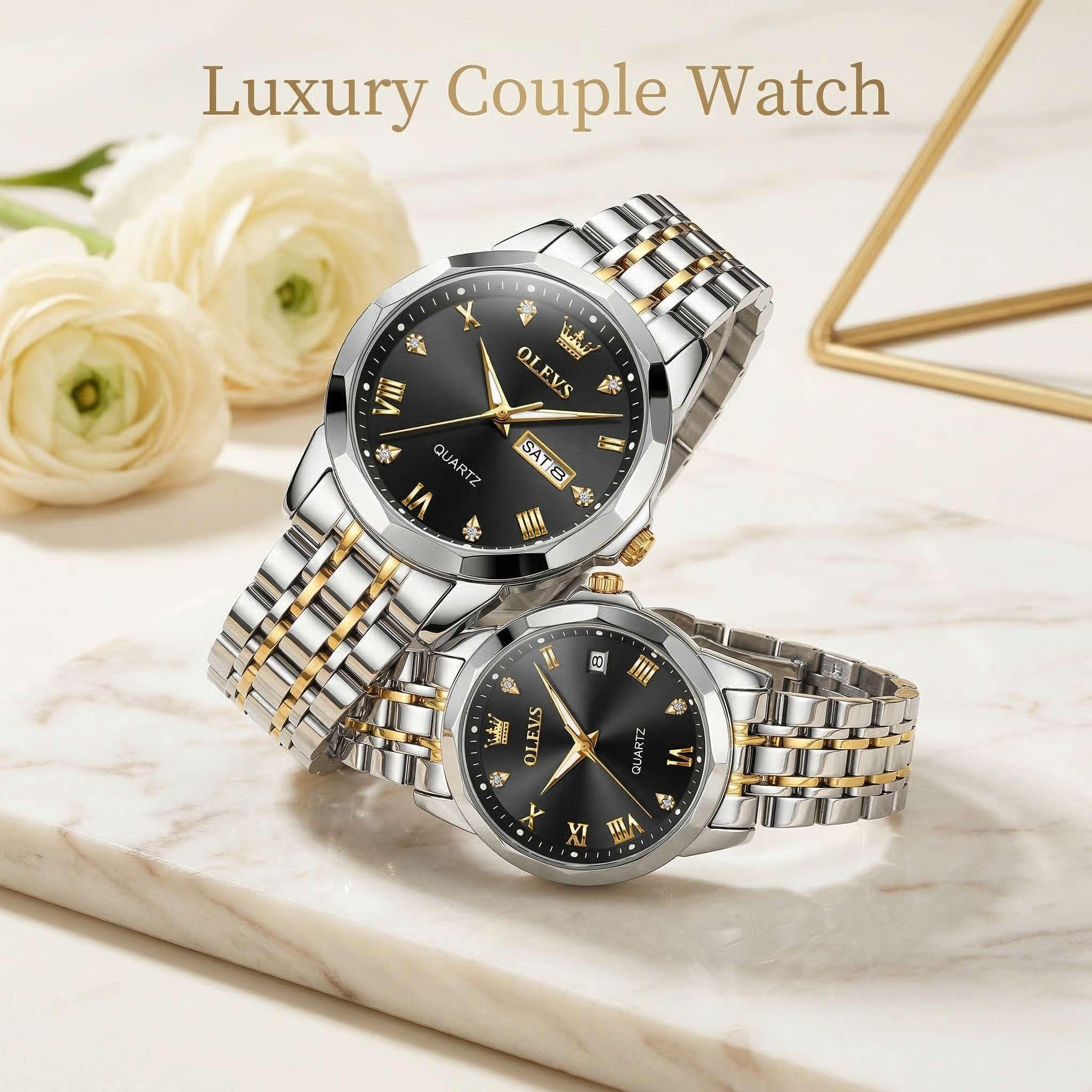 Butter  Fly Lock Olievs  Stainless Steel fashionable  Couple watches +1pcs chain cutter+ 2 pcs battery  Silver black