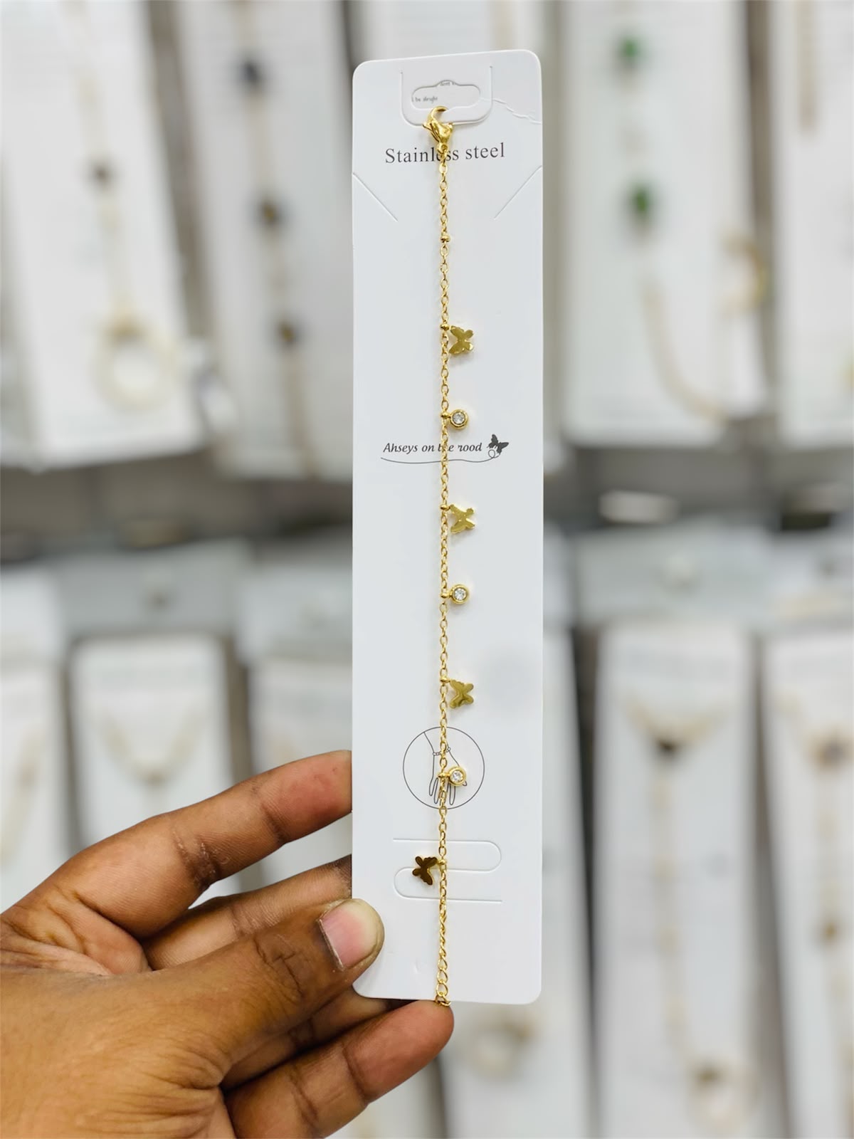 Anti-tarnish Golden Butterfly and Crystal Bracelet