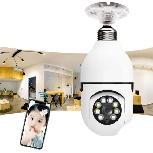 Smart 360° Rotated Bulb WiFi Security Camera HD 1080P – Wireless E27 Socket CCTV with Two-Way Audio, Motion Tracking, Infrared Night Vision & Indoor-Outdoor Use