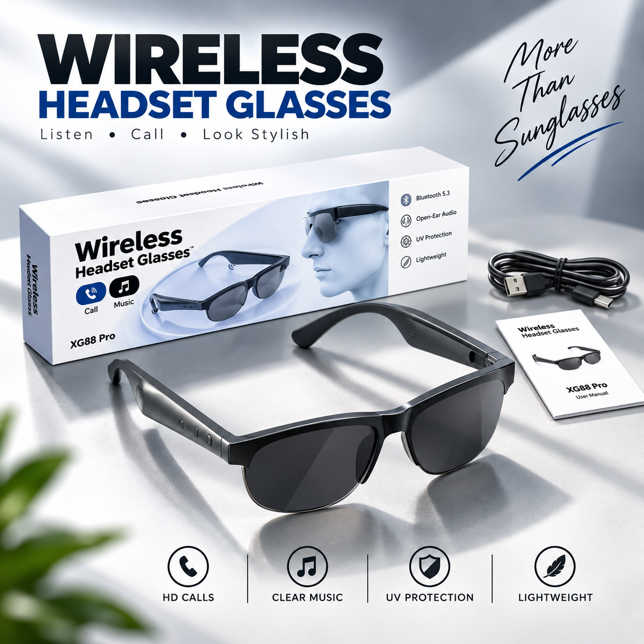 Wireless XG88 Pro Bluetooth Smart Sunglasses – Polarized UV400 Audio Sun Glasses with Bluetooth 5.0, Directional Speakers, Noise-Canceling Mic, Touch Controls & IPX4 Waterproof for Driving, Cycling & Outdoor Sports