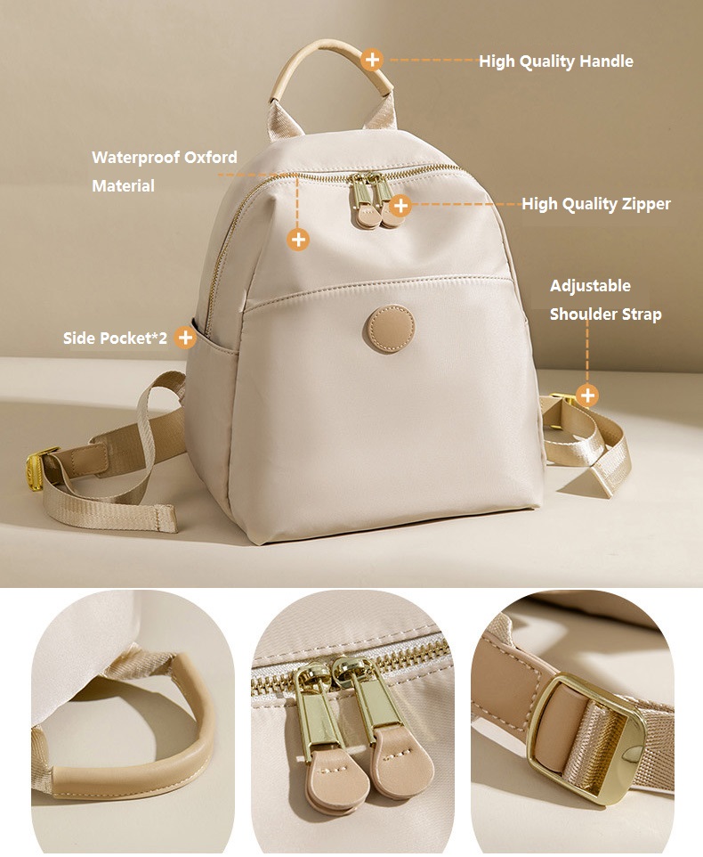 Women's Designer High-Quality Soft Nylon Backpack (Off White ) – Lightweight Simple Fashion Travel Daypack with Secure Zipper Closure, Multiple Interior Pockets & Spacious Capacity (25x12x29 cm)